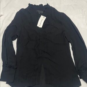 Nili Lotan Black Ruffle Trim Blouse